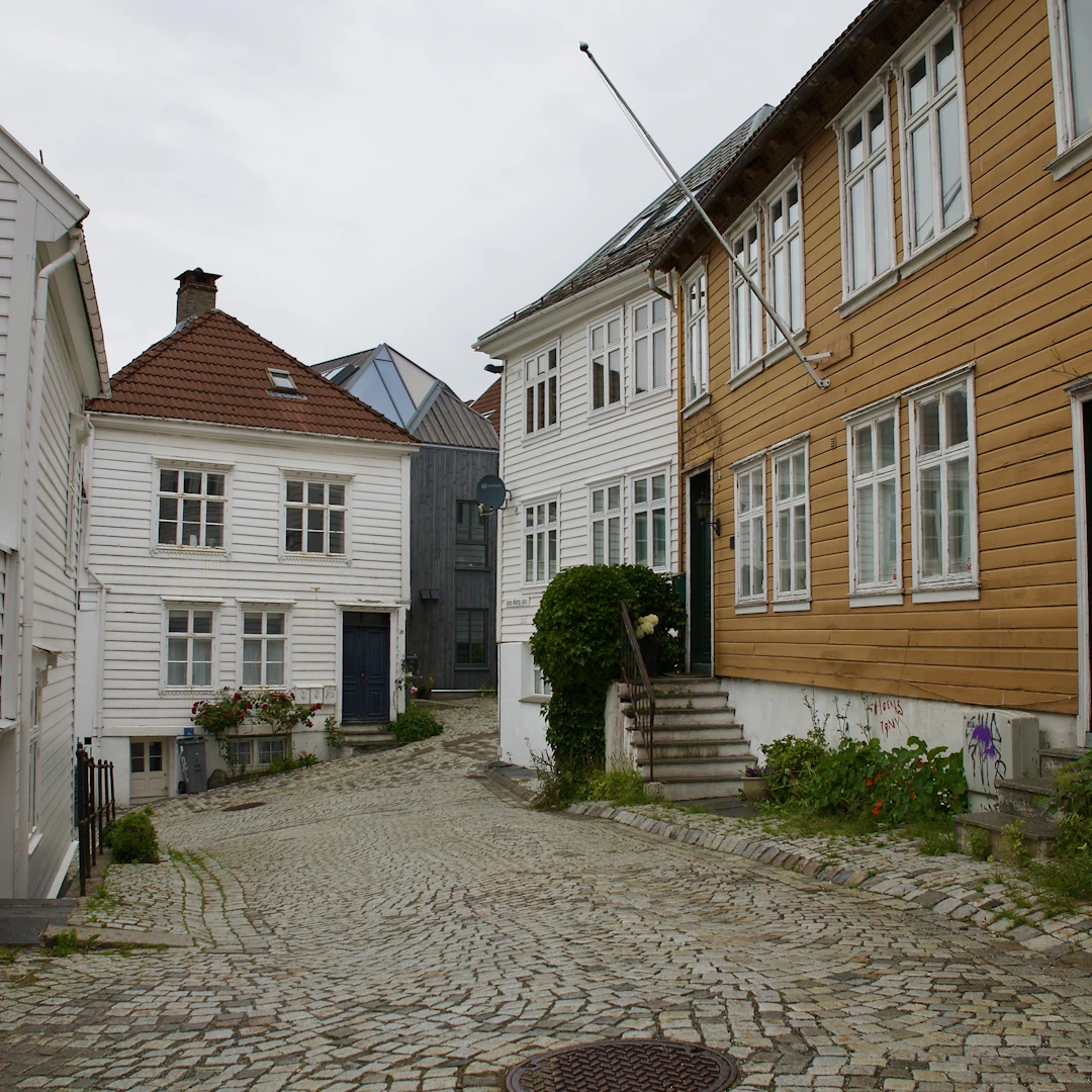 Norske trehus i brosteinsgate